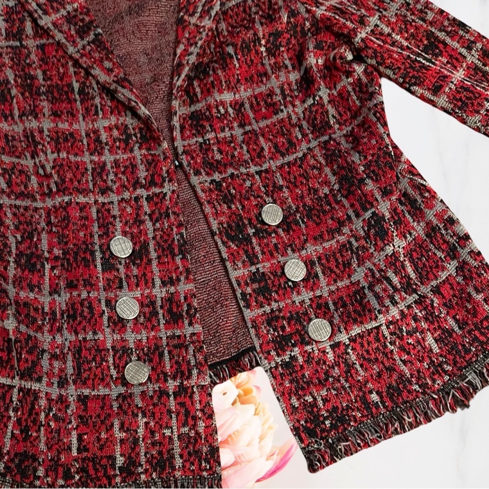 Misook Tweed Textured Plaid Jacket with Fringe Trim - Picture 9 of 12
